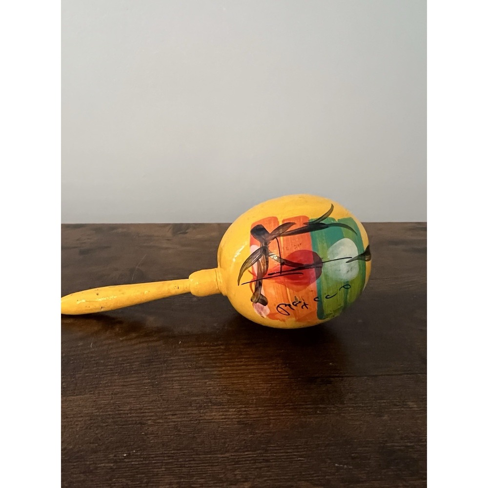 Vintage Mexican Folk Art Maraca‎ Signed Fernando Hand Painted Gourd Bird